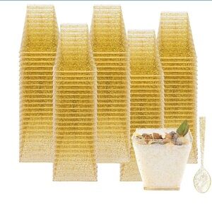 Gold Glitter Party Cups and Spoons - NEW in Packaging
